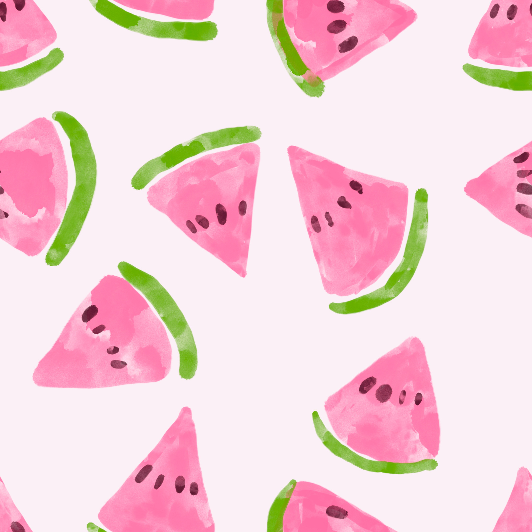 Seamless background with watermelon slices. Bright watercolor sketch of watermelon. Template background and wrapping paper, the backdrop of postcards and cards.